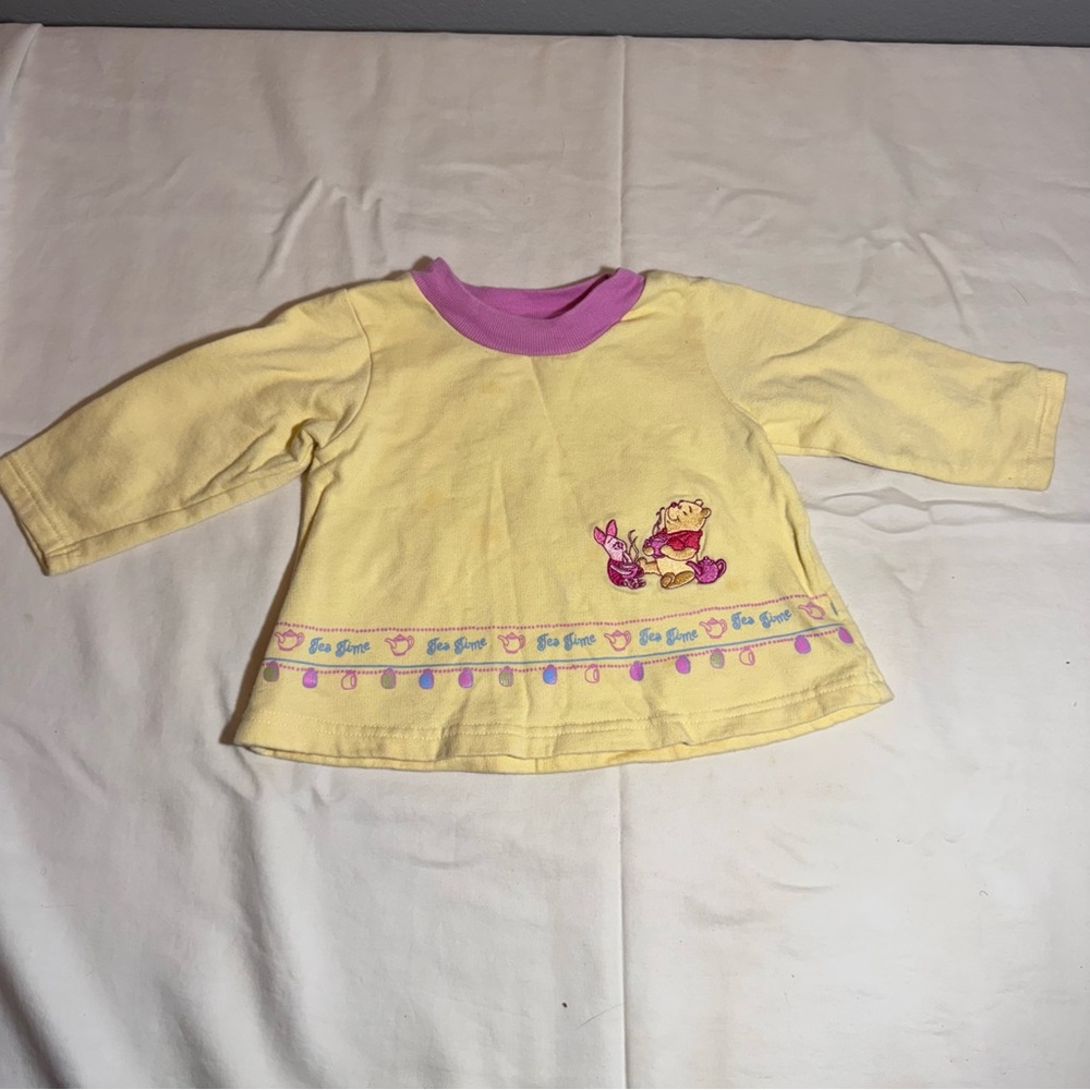 Vintage 90s Disney Winnie The Pooh Baby Girl Dress Sweater Tea Time Size 12m